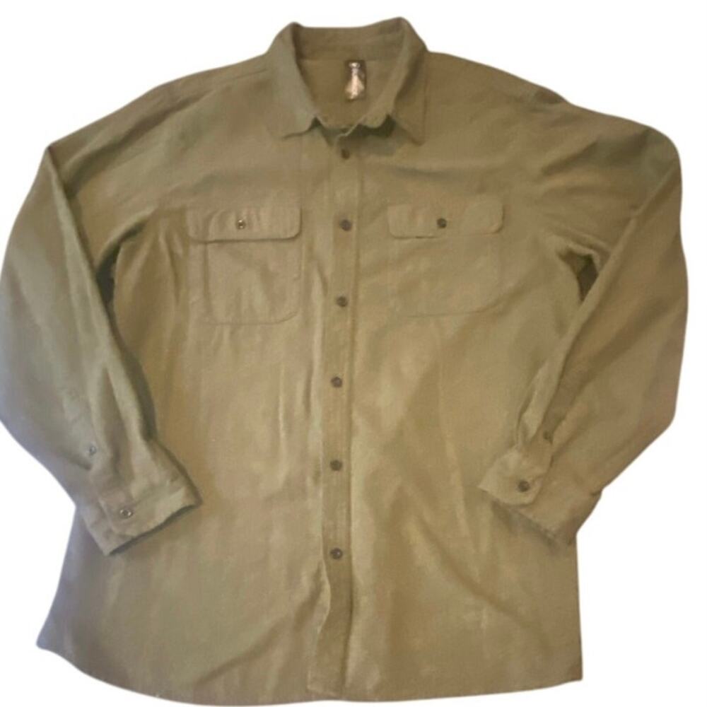 Burnside Olive Green Flannel Button-Up Shirt Xl H… - image 1
